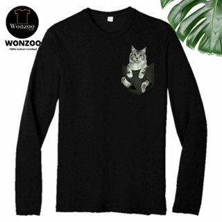 เสื้อยืดแขนยาว พิมพ์ลายแมว CAT LOVERS CAT MAINECOON สีส้ม