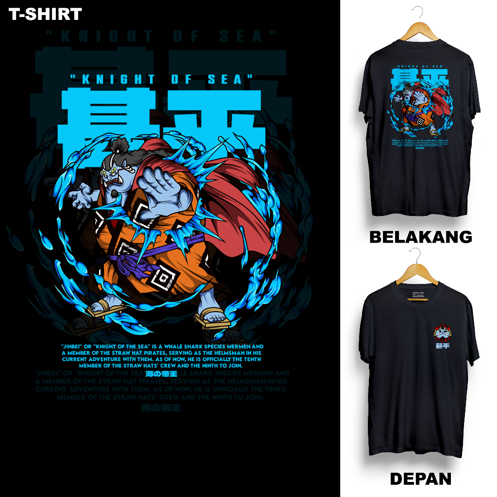 JINBEI - เสื้อยืดผู้ใหญ่ ANIME ONE PIECE OP CHARACTER JINBEI KNIGHT OF SEA SCIBUKAI GEAR FIFTH GEAR 