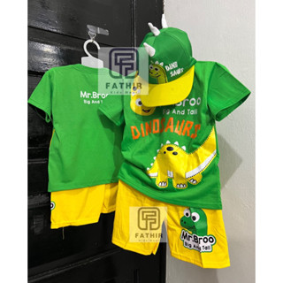 Dino LAND ชุดเสื้อผ้าเด็ก หมวก DINO น่ารัก สีเขียว สําหรับเด็กอายุ 1-10 ปี