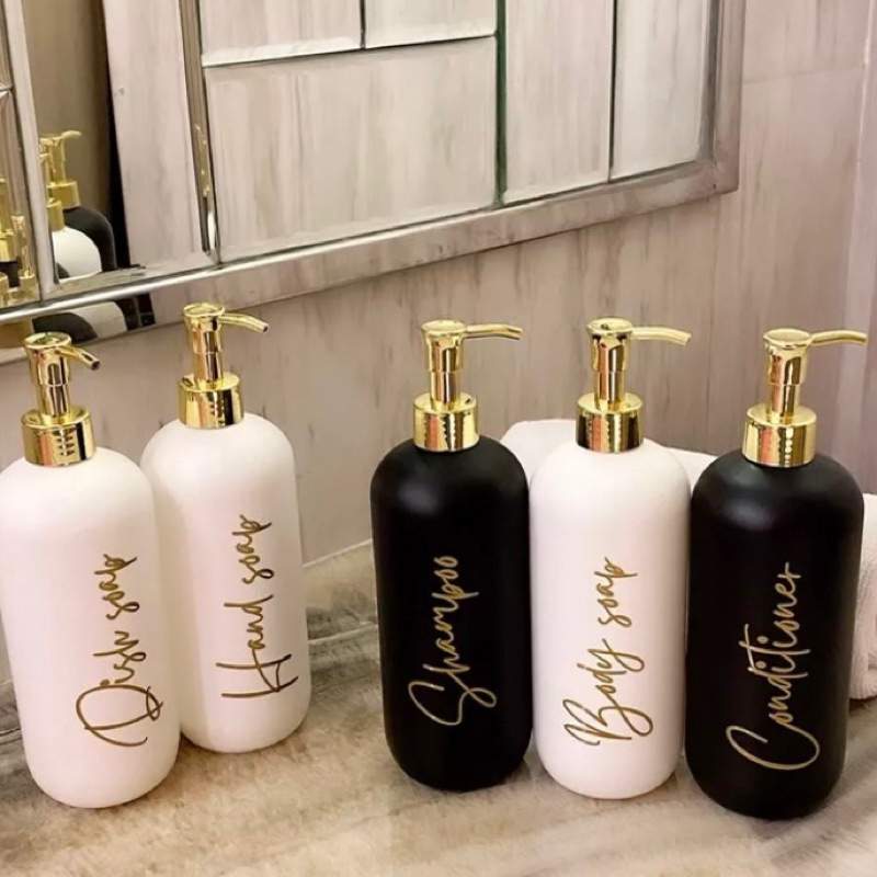 Hitam LIQUID SOAP BOTTLE PUMP BLACK GOLD SILVER AESTHETIC 500ML LUXURY REFILL LIQUID CONTAINER BATHROOM CUSTOME