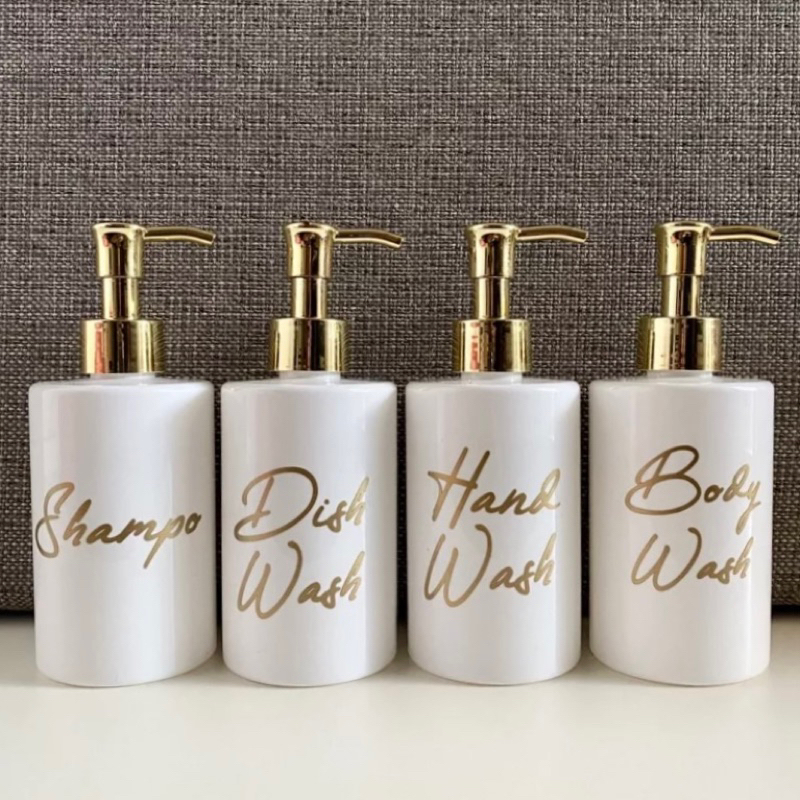Putih 250ml REFIL BOTTLE GLOSSY WHITE (SHORT) PUMP LUXURY ฟรี PET GOLD CUTTING STICKER ATESTHETIC REFILL CONTAINER