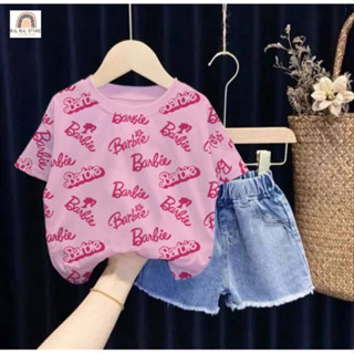 ชุดเสื้อผ้า กางเกงยีน ลาย DENIM BARBIE สําหรับเด็กผู้หญิง อายุ 1-5 ปี