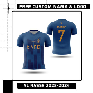 เสื้อกีฬาแขนสั้น คอวี พิมพ์ลายฟุตบอล Al Nassr New 2023-2024 สําหรับผู้ชาย และผู้หญิง