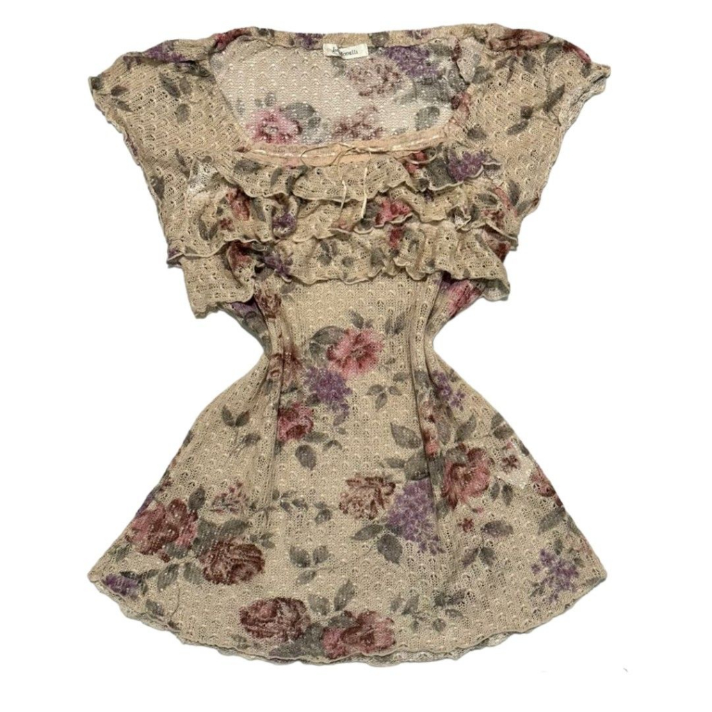 ดอกไม้โครเชต์ Ruffle Bohemian Fairycore Top|พุดนางฟ้า tinkerbell เจ้าหญิงวินเทจดอกไม้ดอกไม้ดอกไม้กรี