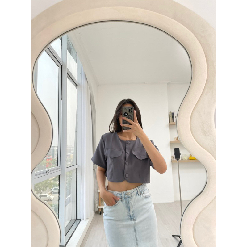 KATUN ILOMODE เสื้อครอปสตรีพร้อมปุ่มห่อและเสื้อ Celine Cotton