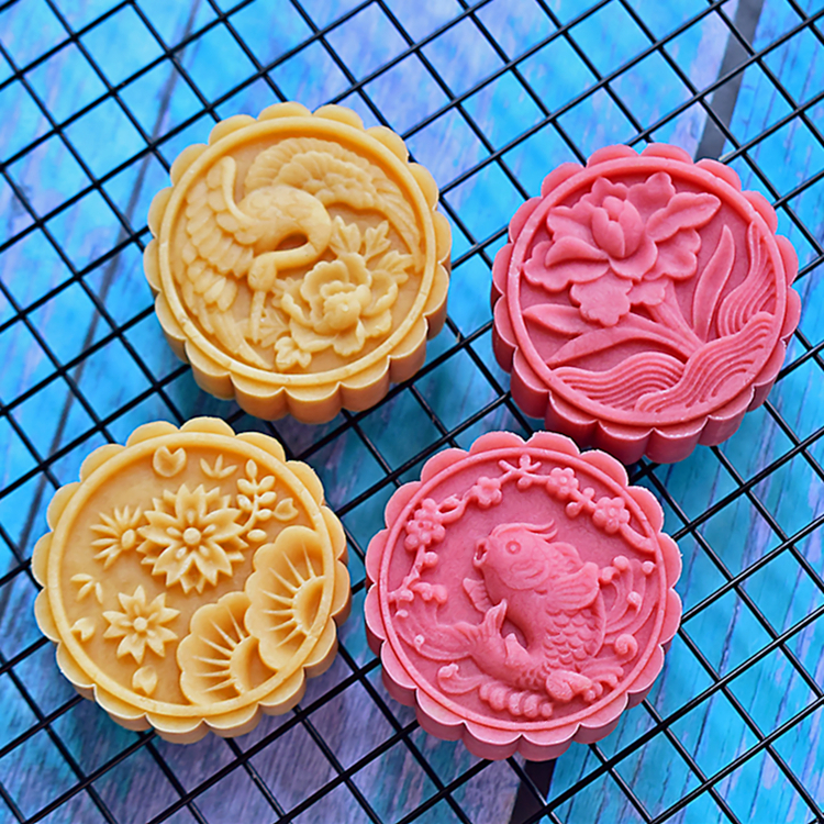 แม่พิมพ์ขนมไหว้พระจันทร์ (75gr) แม่พิมพ์กดขนมไหว้พระจันทร์ (4 ชิ้น) PREMIUM-FLOWER FISH BIRD