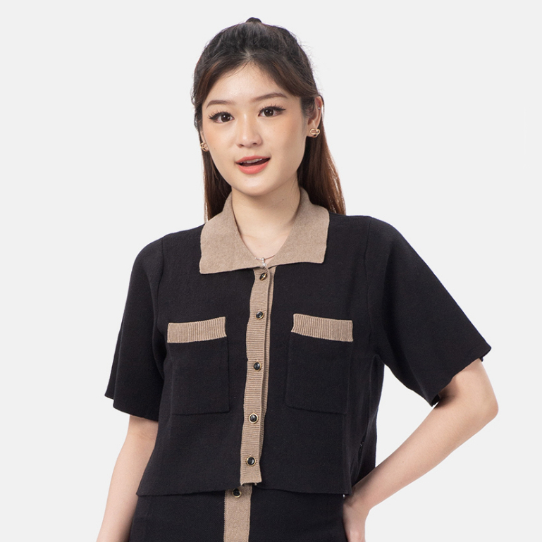 MKY CLOTHING KNIT BLOUSE FRONT POCKET
