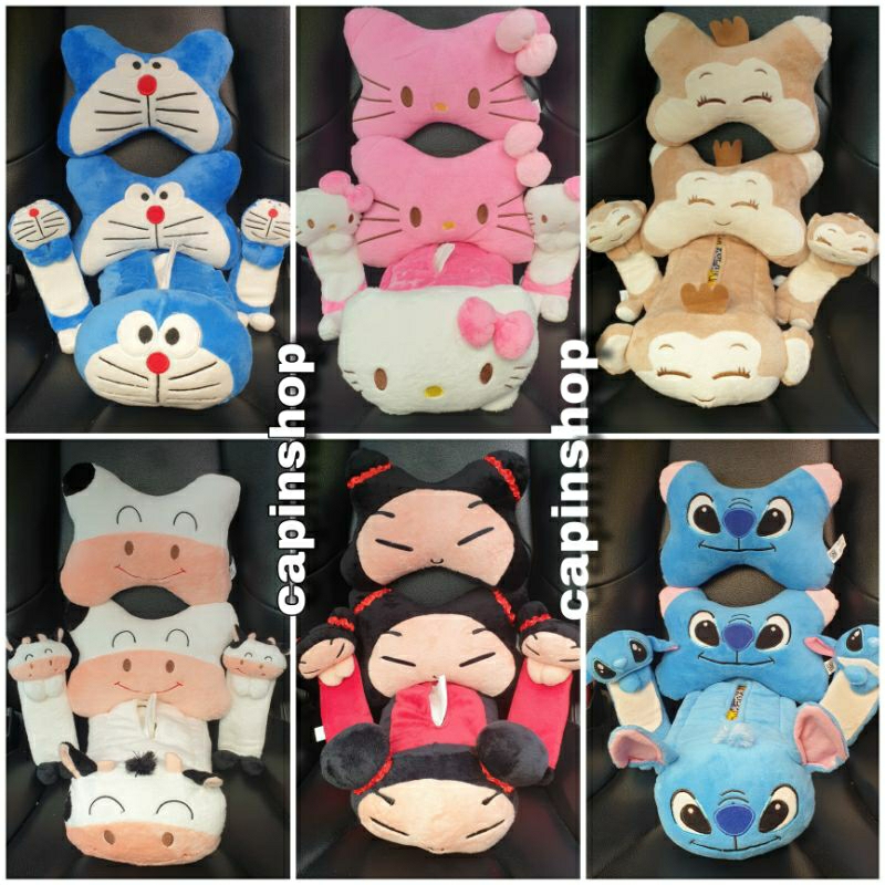 3IN1 LING // Moo Cow Doraemon Hello Kitty Monchichi หมอนรองศีรษะในรถยนต์