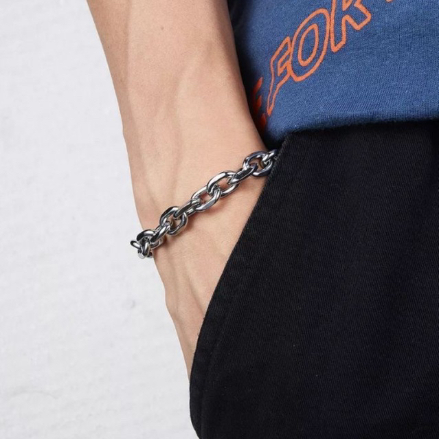 PUNK STYLE SILVER TITANIUM BRACELET/MAHO MENS BRACELET