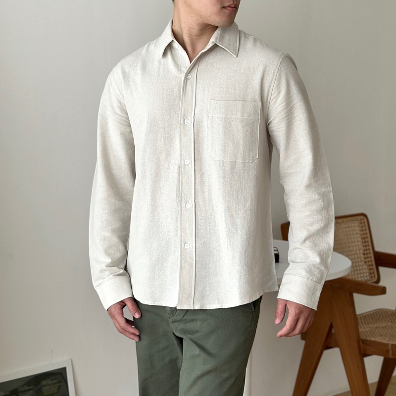 KEMEJA COZYCLUB เสื้อเชิ้ตผ้าลินินแขนยาว | เสื้อเชิ้ตแขนยาวผ้าลินินสีพื้นสําหรับผู้ชาย | 91