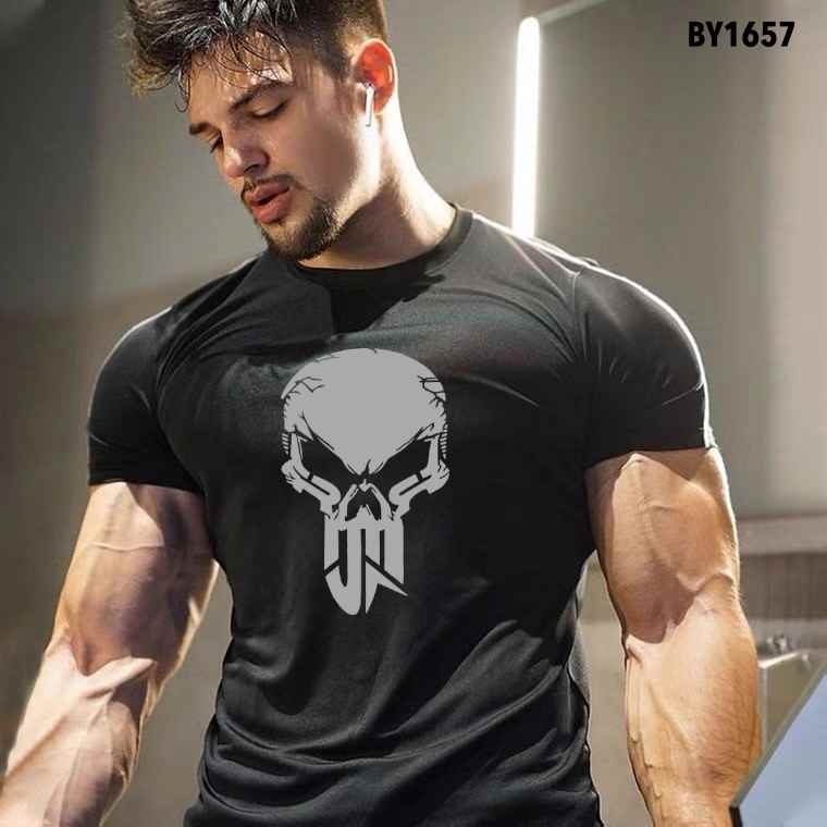 ใหม่ PUNISHER เสื้อยืดสําหรับผู้ชายกีฬาสวมกล้ามเนื้อ FITNESS GYM