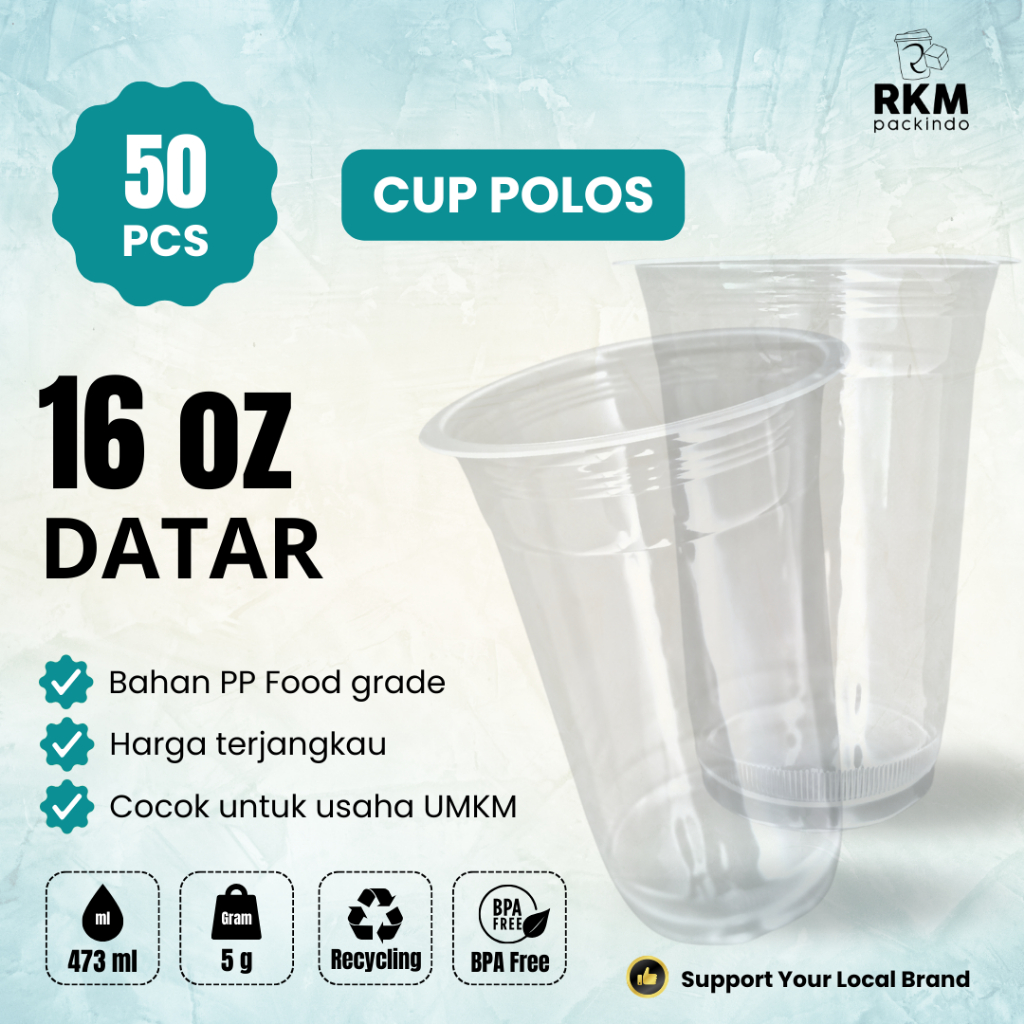 (50ชิ้น) PLAIN PP CUPS 16oz FLAT 7gr