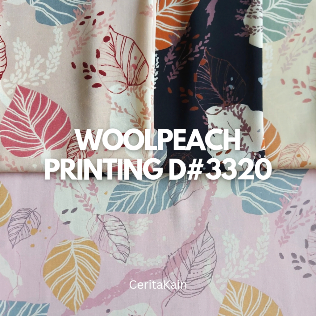 ขายปลีก 1 เมตร lD 3320 WOLFIS MATERIAL LEAF MOTIF lPREMIUM PRINTING ผ้า WOOLPEACH