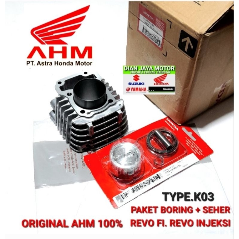 Paket Boring + Piston kit  Seher AHM K03 Honda Revo fi Revo injeksi Original Honda Genuine parts 121