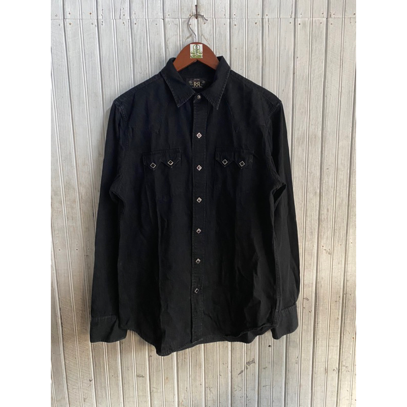 เสื้อเชิ้ตตะวันตก Denim Black RRL Ralph Lauren Snap Button