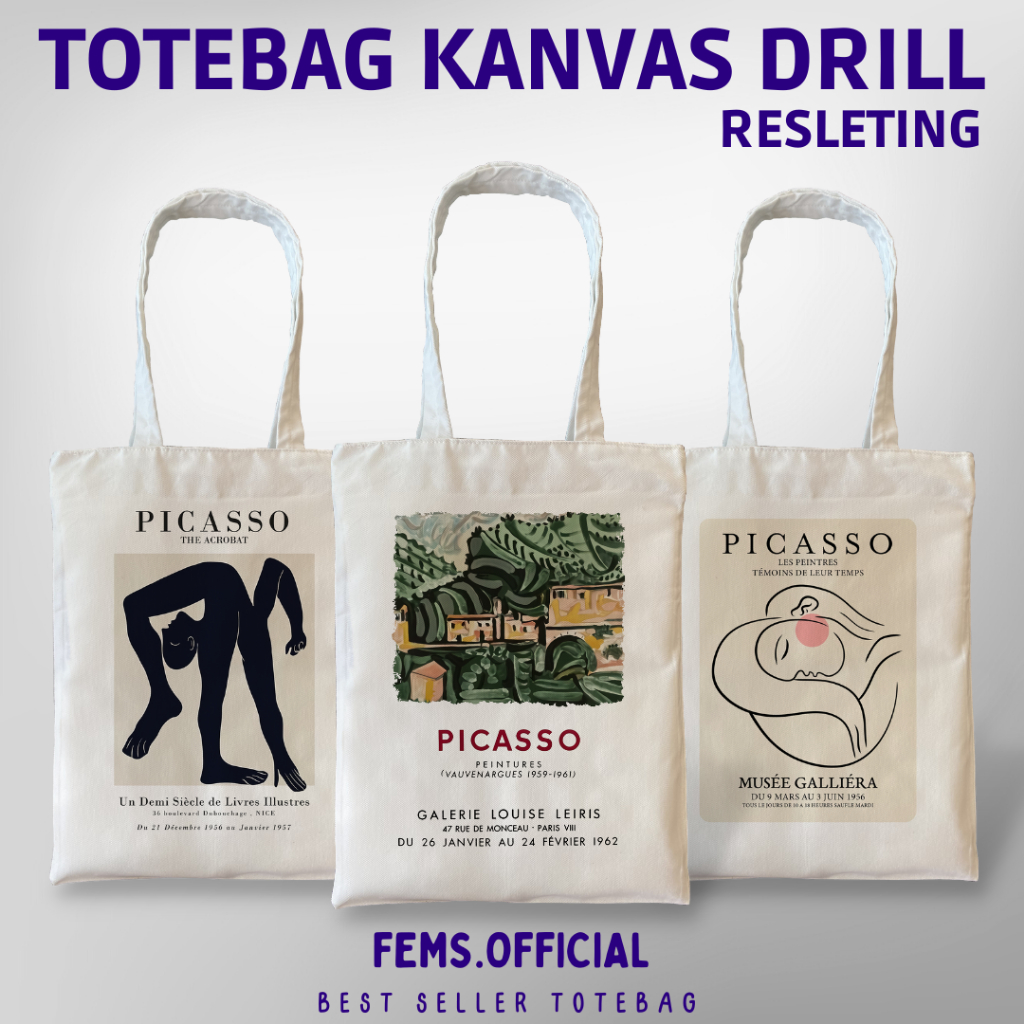 Picasso Aesthetic Canvas Tote Bag Picasso Painting Canvas Tote Bag Zipper