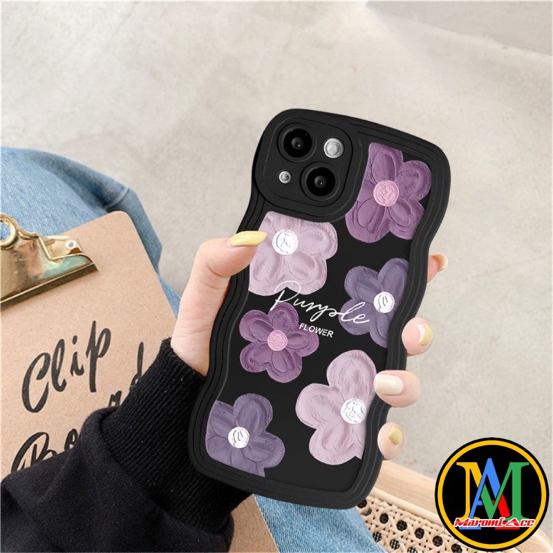 M031 SOFT CASEน่ารัก WAVE FLOWER PURPLE REALME 5 5i 5S C1 C2 C3 C11 2020 C11 2021 C20 C20A C12 C15 7