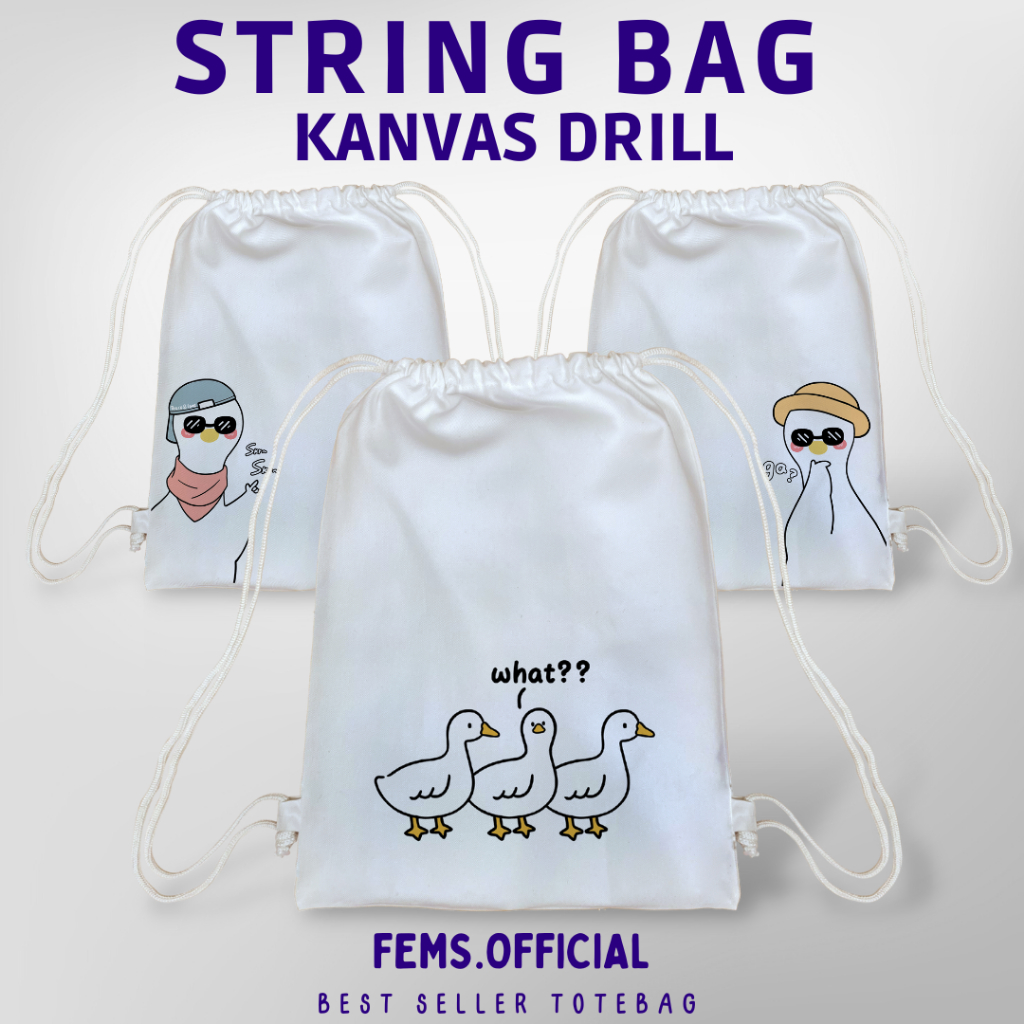 Aesthetic Canvas Drawstring bag Premium White String bag