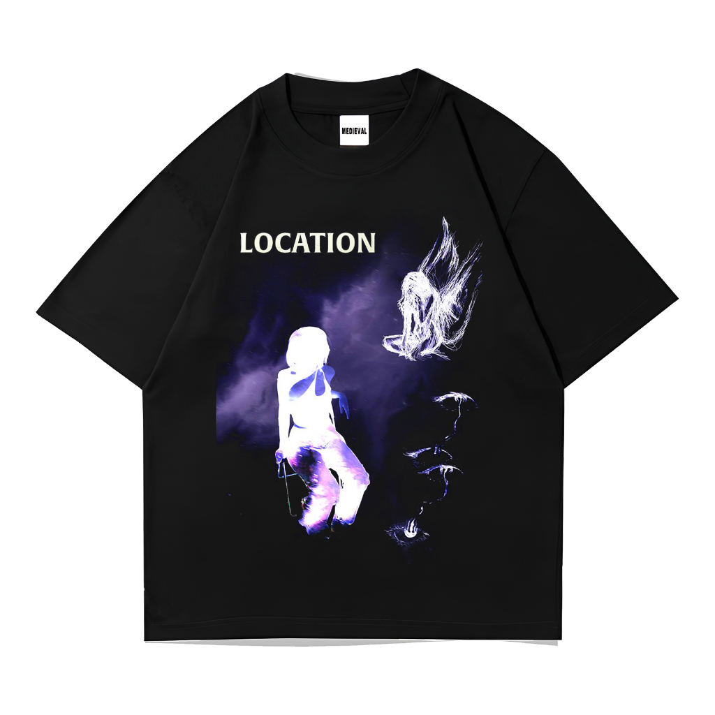 เสื้อยืด LOCATION | เสื้อยืด OVERSIZE BLACK STYLE Y2K VINTAGE BOOTLEG | ผู้ชาย ผู้หญิง ผู้ใหญ่ 24S
