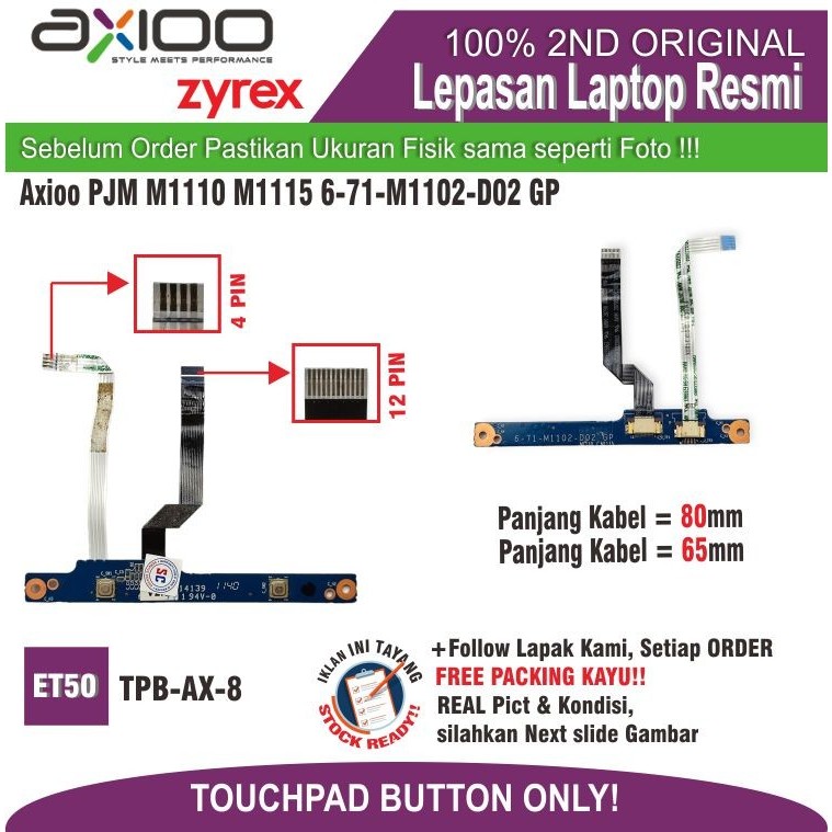 ET50 TPB-AX-8 ปุ่มทัชแพดแล็ปท็อป AXIO PICO W217CU CJM M1110 M1115 6-71-M1102-D02