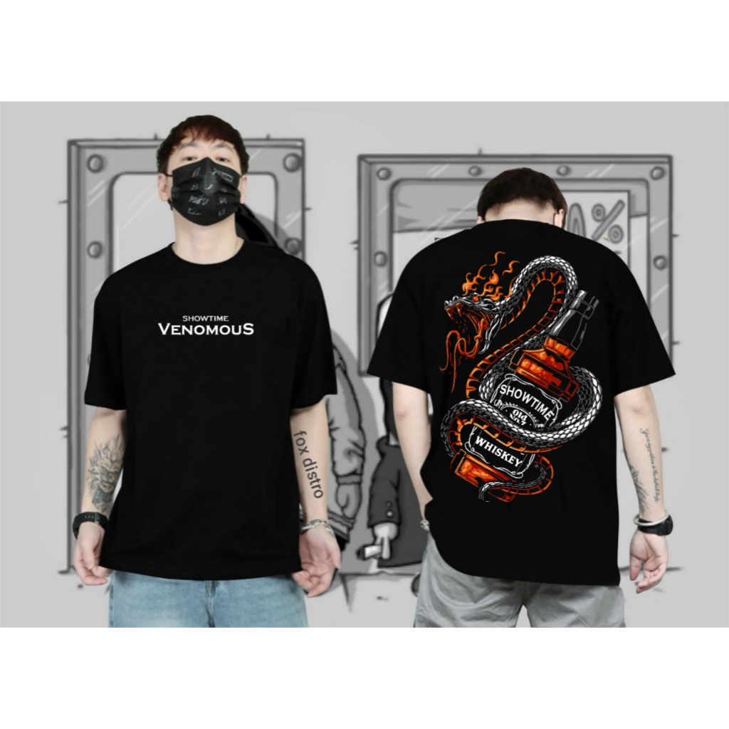 Katun HITAM Venomous SNAKE Distro Men & 39;s เสื้อยืด Tops สีดําแขนสั้น Combed Cotton ล่าสุด Fox Distro
