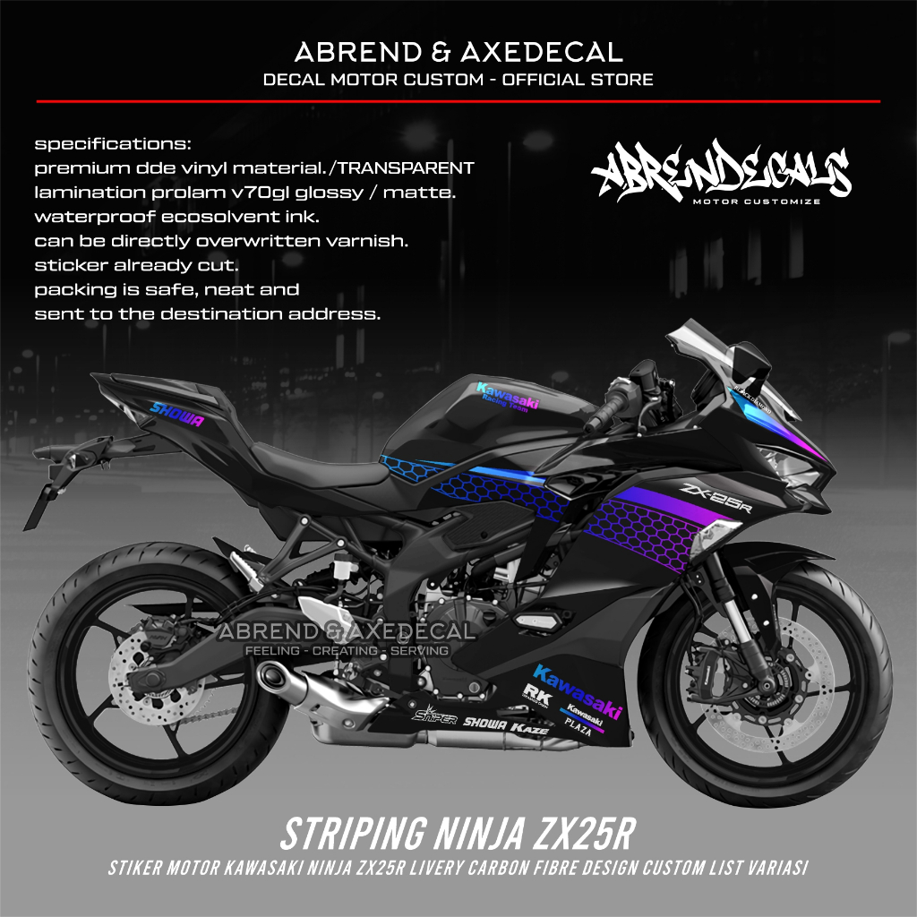 Striping ZX25R GRAFIST ORI CARBON FIBRE RAINBOW TRANSPARENT PREMIUM / KAWASAKI ZX25R MOTORCYCLE STIC