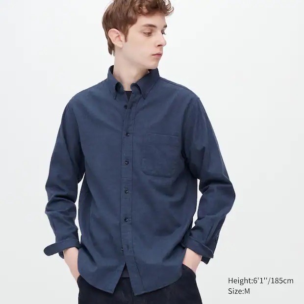 KEMEJA UNQ Flannel เสื้อเชิ้ตแขนยาวคอปกปกติ สีกรมท่า