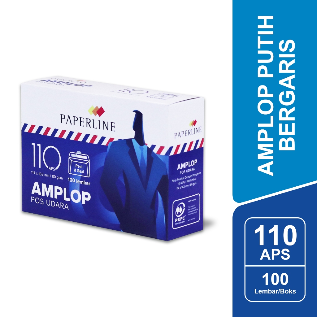 Putih MERAH Paperline White Envelope Airmail 110 APS Red Blue Striped - PPL EV 110 APS