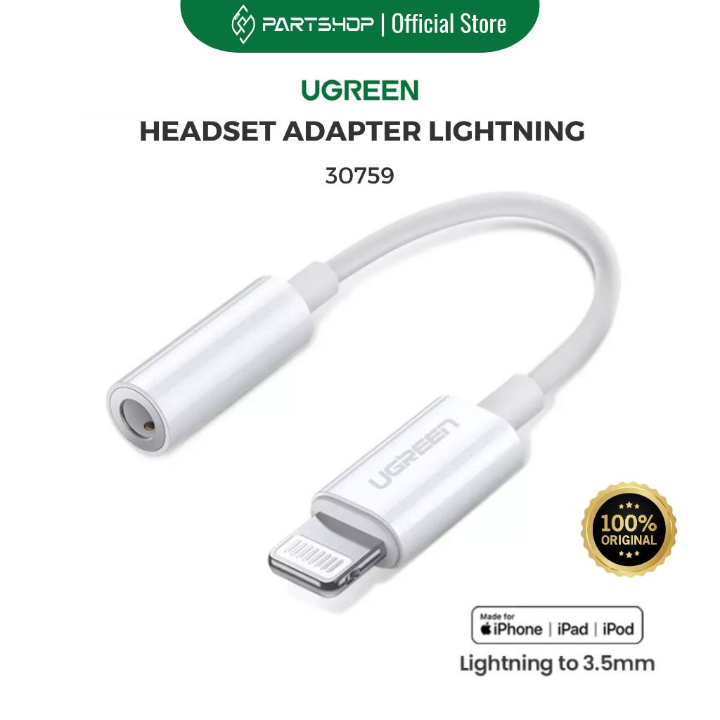 UGREEN 30759 30756 MFi Converter แฮนด์ฟรี Iphone ชุดหูฟังอะแดปเตอร์ Lightning เป็นแจ็ค 3.5 มม. 70858
