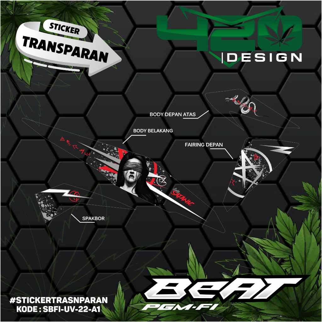 Beat FI Striping Stickers with Viral Lady Satanic Motif - สติ๊กเกอร์แถบ UV สําหรับ Beat PGM FI 2014 