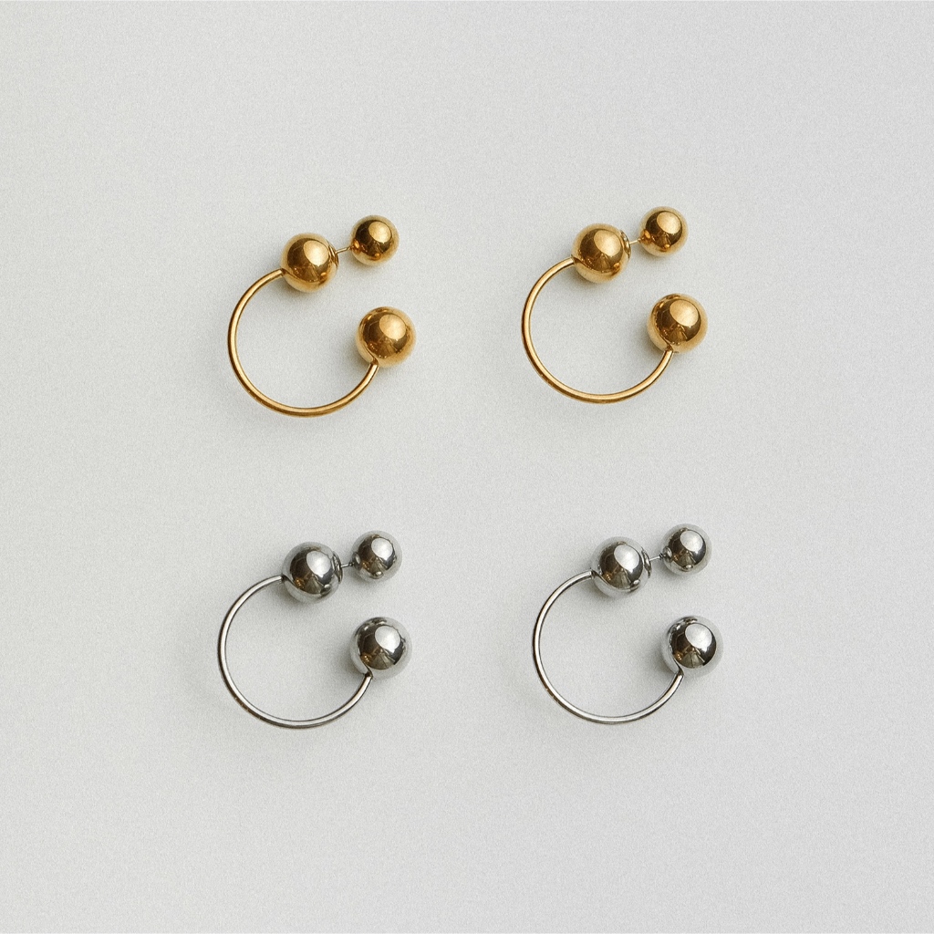 Arnaé Archive Heavy Ball Hoop ต่างหู Unisex Anti-Rust ต่างหู