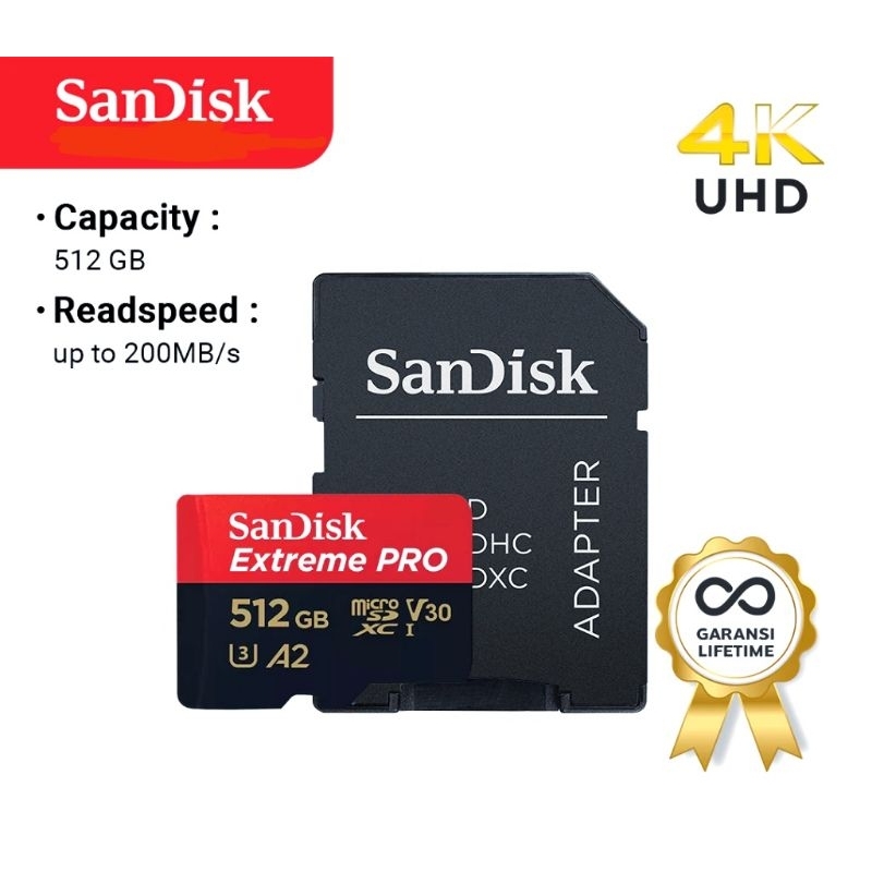Sandisk การ์ดหน่วยความจํา 512GB Extreme Pro MicroSD A2 V30 U3 4K