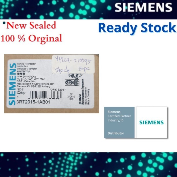 ตัวสัญญาไฟ Siemens 3RT2015-1AB01, AC-3e/AC-3, 7 A, 3 kW / 400 V
