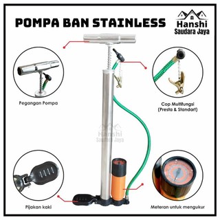 Pompa Ban Motor Sepeda Tabung Meteran Multifungsi Stainless Steel
