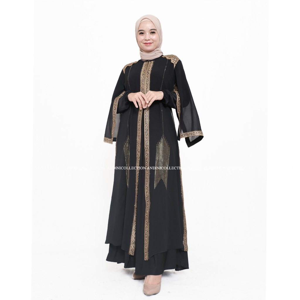 Hitam PUTIH คอลเลกชัน Abaya ตุรกี 150 Amarta สีดําสีขาวผู้ใหญ่มุสลิมหรูหราเย็บปักถักร้อยและเลื่อม