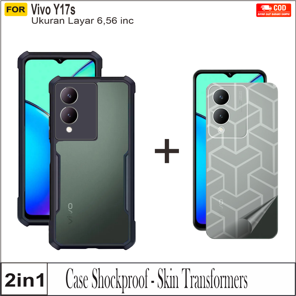 2in1 เคสโทรศัพท์มือถือแบบแข็ง คาร์บอน กันกระแทก สําหรับ Vivo Y17s