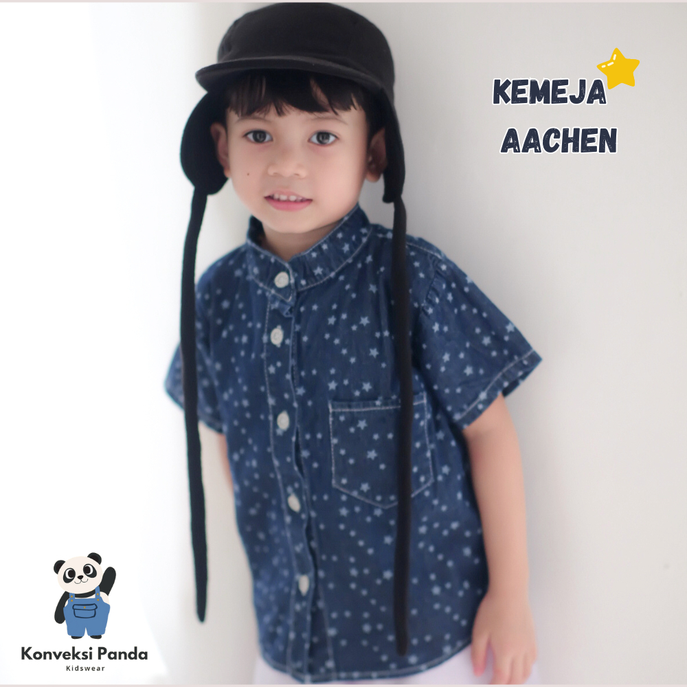 Kemeja Aachen Printing Jeans Shirt 1-4 Years