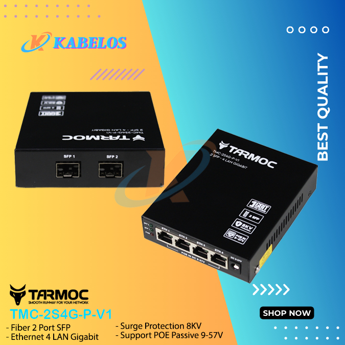 Tarmoc TMC-2S4G-P-V1 | Media Converter 2 SFP 4 LAN Gigabit POE IN Passive 9-57 โวลต์