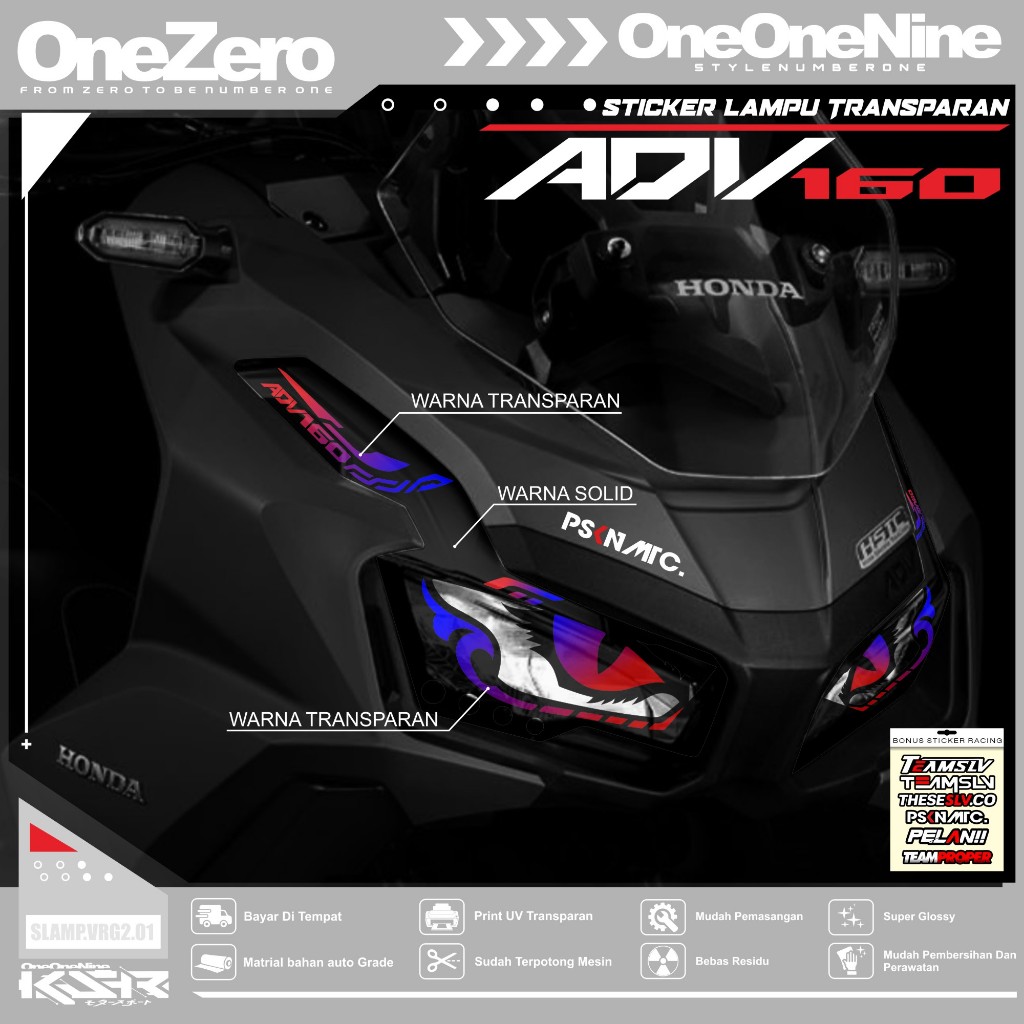 Adv 160 Lamp STICKER/สติกเกอร ์ โปร ่ งใสรูปแบบ ONEONENINE คิ ้ วรถจักรยานยนต ์ HONDA ADV 160 VIRAL