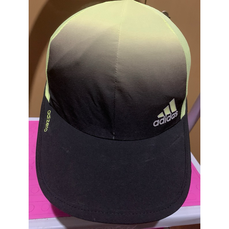 หมวกวิ่ง HIJAU STABILO HITAM Sekon Adidas Adizero สีดํา สีเขียว ไล่โทนสีไฟฟ้า ไฮไลท์ สีเขียว