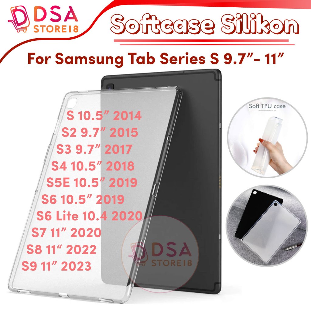 Hitam เคสโทรศัพท์มือถือ สําหรับ Samsung Tab S/Case Tab S6 Lite S9 S8 S7 S5E S4 S2 S3 S S6 Lite S9 S7 S8 S4 S2 S3 S5E S S6 Lite S9 S8 S7 S5E S2 S4 S3 S บางเฉียบ เยลลี่ เคสแท็บเล็ต ซิลิโคนใส สีดํา TPU เคสนิ่ม