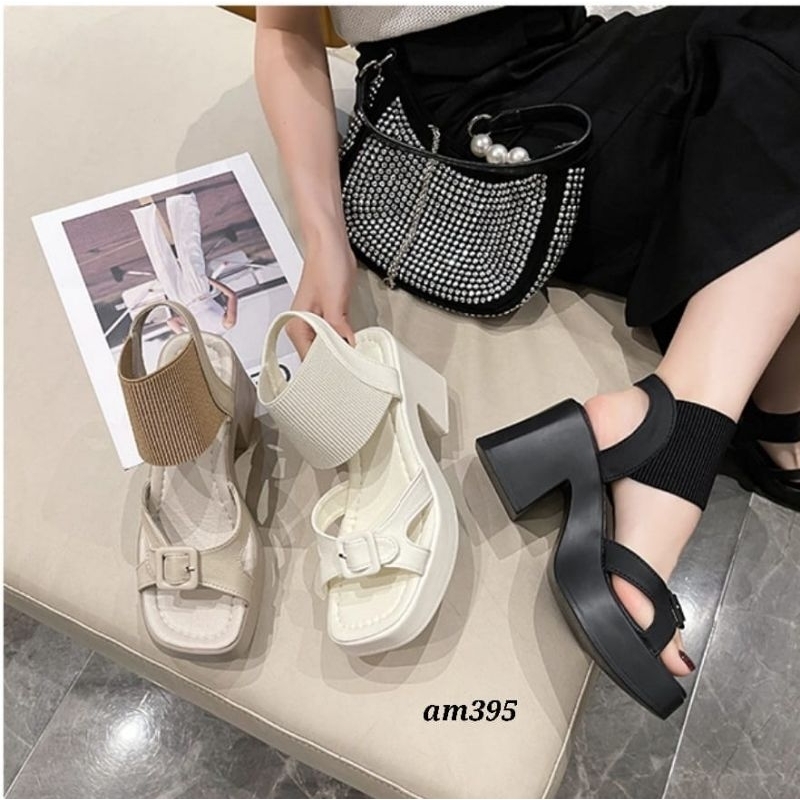 HOT HIGH HEELS PLATFORM AM395 STYLE KOREA IMPORT PREMIUM HIGH BLOCK HEELS STURDY LIGHT