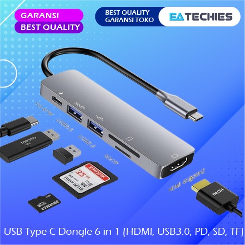 6 in 1 ฮับแปลง USB Type C เป็น HDMI USB3.0 PD SD TF USB-C Dongle
