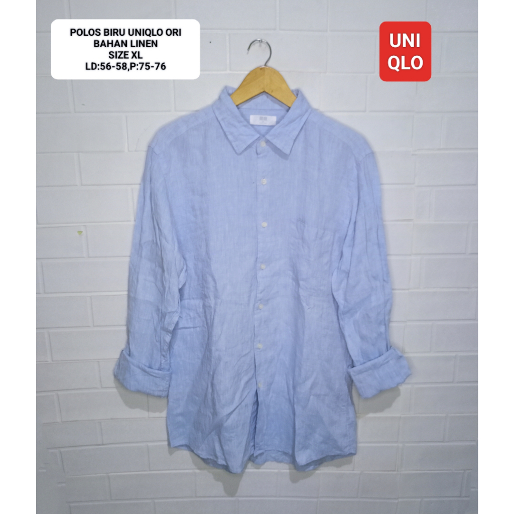 เสื้อเชิ้ต KEMEJA Uniqlo สีฟ้า LINEN ORI SIZE XL
