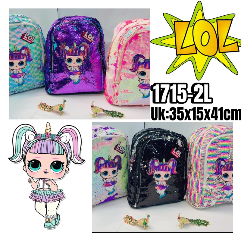 GIRLS BACKPACK 1715-2L/BLING BACKPACK/LOL BACKPACK/SUITABLE สําหรับของขวัญวันเกิดและของขวัญวันเกิด