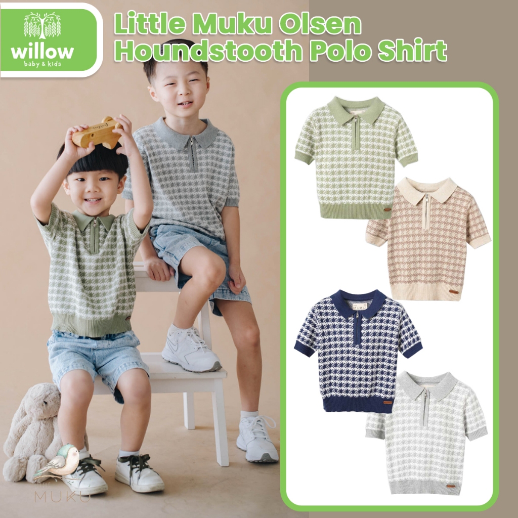 เสื้อยืดเด็ก - เสื้อโปโล Little Muku Olsen Houndstooth
