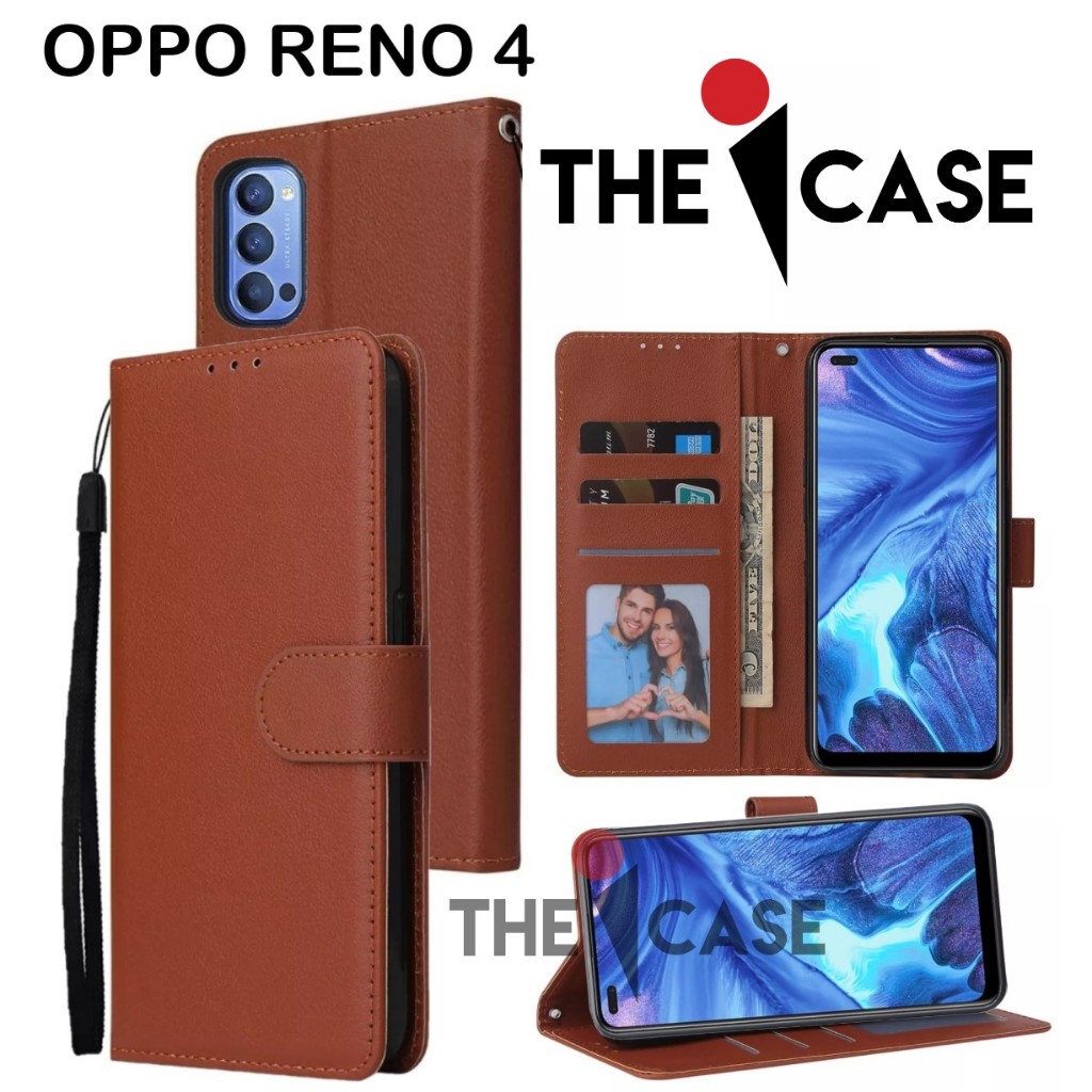 Oppo RENO 4 Casing flip model Open Close The Leather case Is A Photo Holder And A Card As A flip cover hp Strap