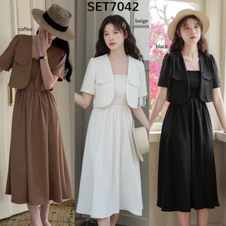 SET LIVIA BLAZER CROP & DRESS SET 2 IN 1 BAHAN KATUN MIKRO