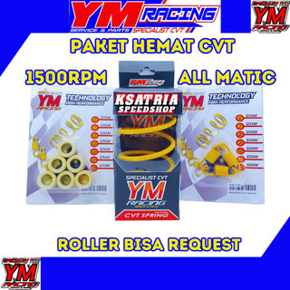 PAKET HEMAT CVT 1500RPM YM RACING ALL MATIC | (Beat/Mio/Vario/Scoopy/Genio/Nmax/Aerox/Lexi/PCX/Xride/Fino/Xeon/Spacy/Fazzio/Filano) | ROLLER PER CVT PER SENTRI |