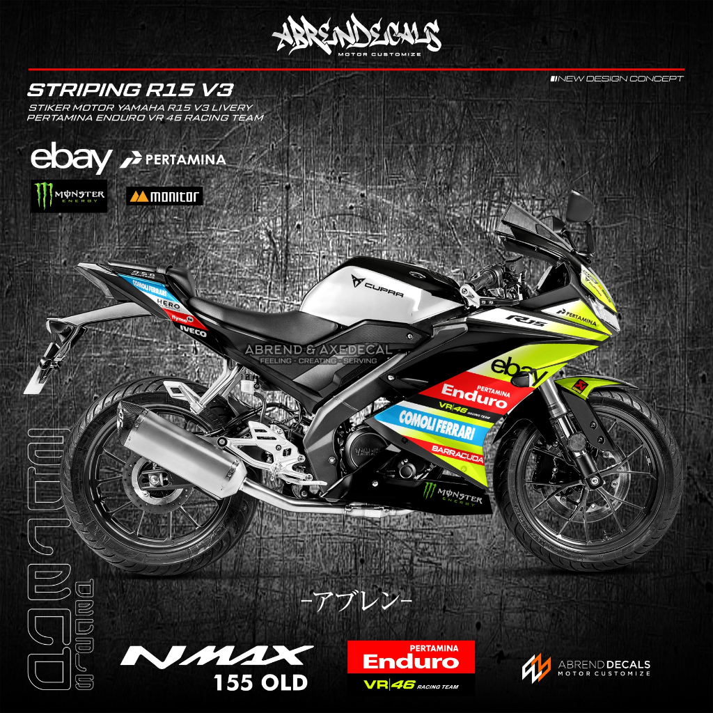 STRIPING YAMAHA R15 V3 LIVERY ENDURO VR46 RACING TEAM 2024 / YAMAHA R15 V3 MOTORCYCLE STICKER การออก